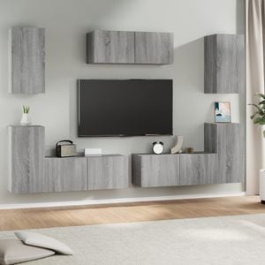 Set comode TV vidaXL, 7 piese, lemn compozit, gri sonoma