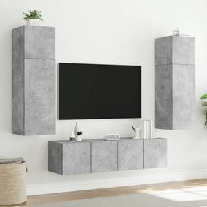 Comode TV de perete cu lumini LED vidaXL, 2 buc., 60 x 35 x 31 , lemn, gri beton,