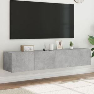 Comode TV de perete cu lumini LED vidaXL, 2 buc., 80 x 35 x 31 , lemn, gri beton,