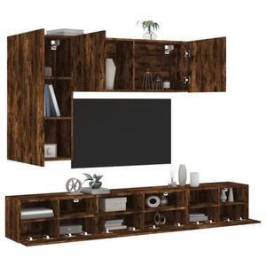 Comode TV de perete vidaXL, 5 piese, lemn prelucrat, stejar fumuriu