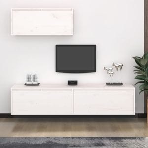 Comode TV vidaXL, 3 buc., lemn masiv de pin, alb