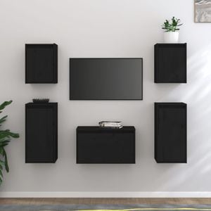 Comode TV vidaXL, 5 buc., lemn masiv de pin, negru