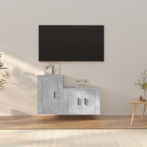 Set Comoda TV vidaXL, 2 piese, lemn prelucrat, gri beton