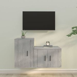 Set Comoda TV vidaXL, 2 piese, lemn prelucrat, gri beton