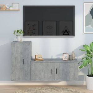 Set Comoda TV vidaXL, 2 piese, lemn prelucrat, gri beton