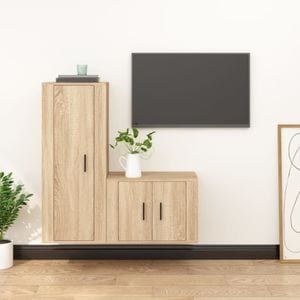 Set Comoda TV vidaXL, 2 piese, lemn prelucrat, stejar sonoma 