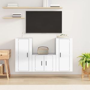 Set comoda TV vidaXL, 3 piese, lemn prelucrat, alb extralucios