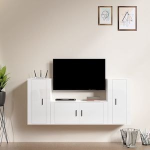 Set comoda TV vidaXL, 3 piese, lemn prelucrat, alb extralucios