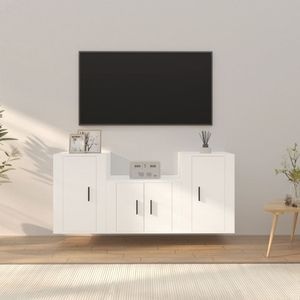 Set comoda TV vidaXL, 3 piese, lemn prelucrat, alb