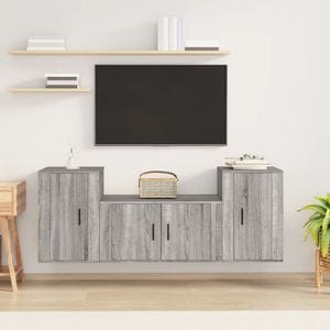 Set Comoda TV vidaXL, 3 piese, lemn prelucrat, gri sonoma