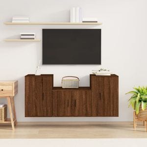 Set Comoda TV vidaXL, 3 piese, lemn prelucrat, stejar maro