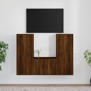 Set Comoda TV vidaXL, 3 piese, lemn prelucrat, stejar maro