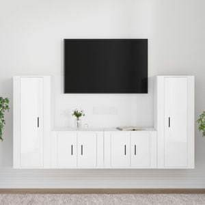 Set comoda TV vidaXL, 4 piese, lemn prelucrat, alb extralucios