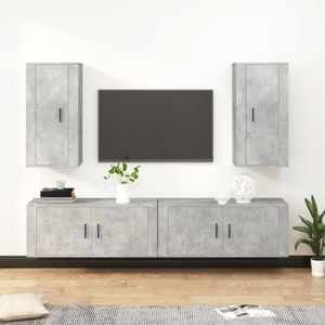 Set Comoda TV vidaXL, 4 piese, lemn prelucrat, gri beton