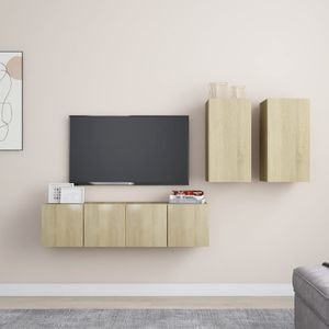 Set comoda TV vidaXL, 4 piese, lemn prelucrat, stejar sonoma