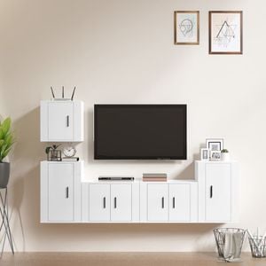 Set comoda TV vidaXL, 5 piese, lemn prelucrat, alb extralucios