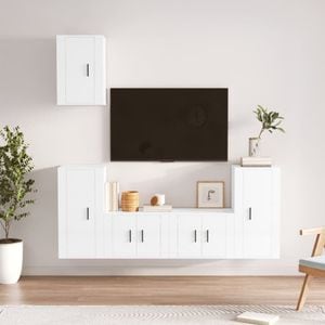 Set comoda TV vidaXL, 5 piese, lemn prelucrat, alb extralucios