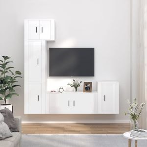 Set comoda TV vidaXL, 5 piese, lemn prelucrat, alb extralucios