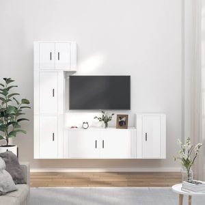 Set comoda TV vidaXL, 5 piese, lemn prelucrat, alb extralucios