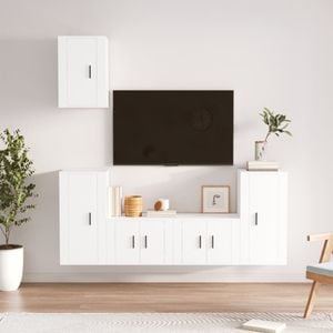 Set comoda TV vidaXL, 5 piese, lemn prelucrat, alb