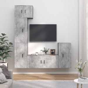 Set Comoda TV vidaXL, 5 piese, lemn prelucrat, gri beton