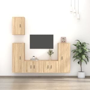 Set Comoda TV vidaXL, 5 piese, lemn prelucrat, stejar sonoma
