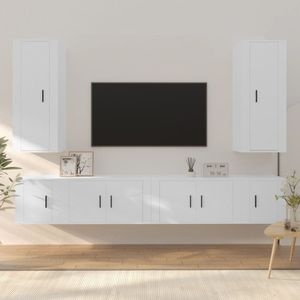 Set comoda TV vidaXL, 6 piese, lemn prelucrat, alb