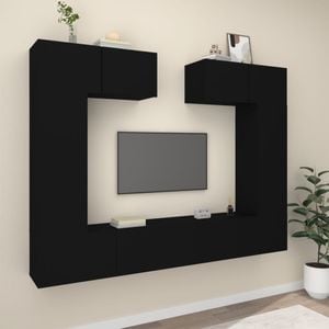 Set Comoda TV vidaXL, 6 piese, lemn prelucrat, negru