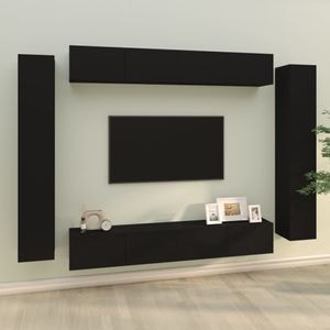 Set Comoda TV vidaXL, 8 piese, lemn prelucrat, negru