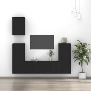 Set Comoda TV vidaXL, 5 piese, lemn prelucrat, negru