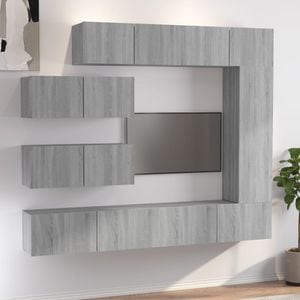Set comode TV vidaXL, 7 piese, lemn compozit, gri sonoma