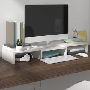Stand pentru monitor vidaXL, 60 x 24 x 10,5 cm, lemn masiv de pin, alb