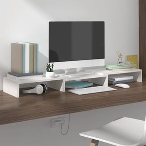 Stand pentru monitor vidaXL, 80 x 24 x 10,5 cm, lemn masiv de pin, alb