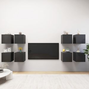 Comode TV cu montaj pe perete vidaXL, 8 buc., 30,5 x 30 x 30 cm, lemn, gri