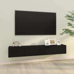 Comode TV de perete 2 buc., 100 x 30 x 30 cm, lemn compozit, negru