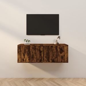 Comode TV montate pe perete vidaXL, 2 buc., 57 x 34,5 x 40 cm, lemn, stejar afumat