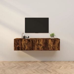 Comode TV montate pe perete vidaXL, 2 buc., 80 x 34,5 x 40 cm, lemn, stejar afumat
