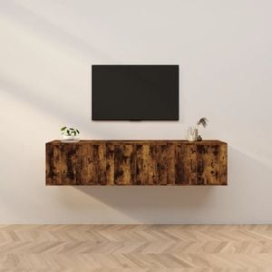 Comode TV montate pe perete vidaXL, 3 buc., 57 x 34,5 x 40 cm, lemn, stejar afumat