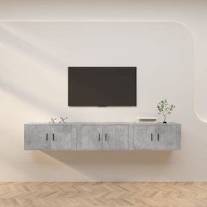 Comode TV montate pe perete vidaXL, 3 buc., 80 x 34,5 x 40 cm, gri beton