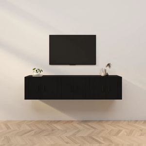 Comode TV montate pe perete vidaXL, 3 buc., 57 x 34,5 x 40 cm, lemn, negru