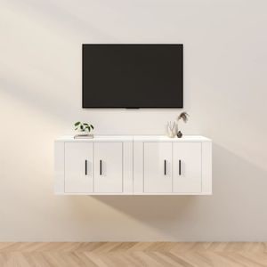 Comode TV montate perete vidaXL, 2 buc., 57 x 34,5 x 40 cm, alb extralucios