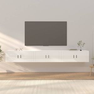 Comode TV montate perete vidaXL, 3 buc., 100 x 34,5 x 40 cm, alb extralucios