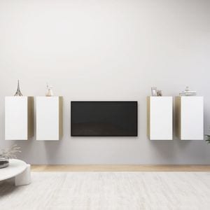 Comode TV vidaXL, 4 buc., 30,5 x 30 x 60 cm, lemn prelucrat, alb/maro