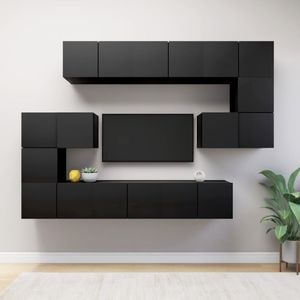 Set Comode TV vidaXL, 10 piese, lemn prelucrat, negru
