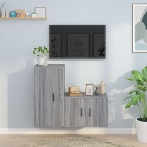 Set Comode TV vidaXL, 2 piese, lemn prelucrat, gri sonoma