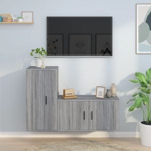 Set Comode TV vidaXL, 2 piese, lemn prelucrat, gri sonoma
