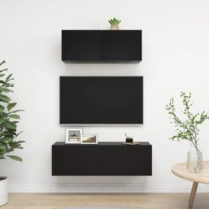 Set Comode TV vidaXL, 2 piese, lemn prelucrat, negru
