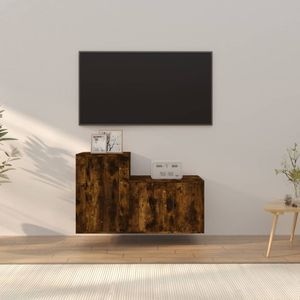 Set Comode TV vidaXL, 2 piese, lemn prelucrat, stejar fumuriu