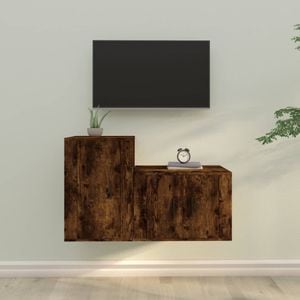 Set Comode TV vidaXL, 2 piese, lemn prelucrat, stejar fumuriu