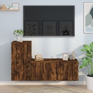 Set Comode TV vidaXL, 2 piese, lemn prelucrat, stejar fumuriu